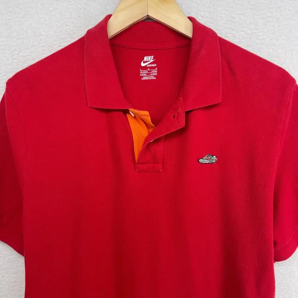 NIKE Shirt Mens L Sportswear Air Max Sneakerhead Polo Golf Athletic Cotton Red
